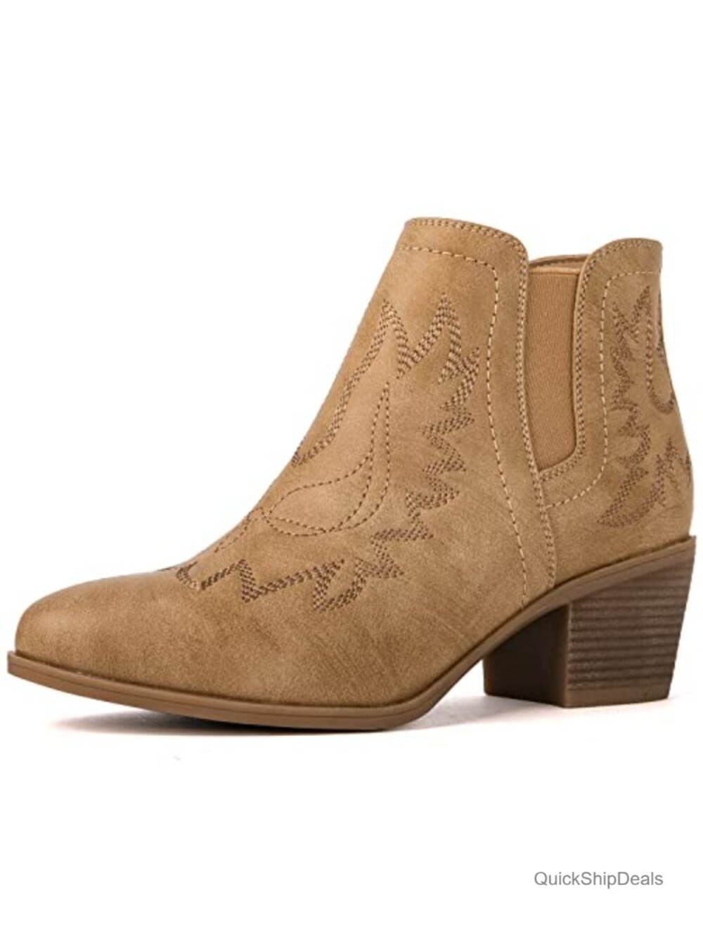 Women's Western Ankle Booties Faux Leather Pull On Low Heel Cowgirl Boots